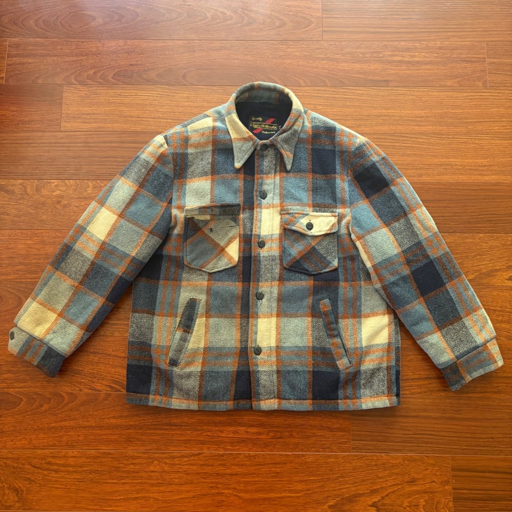 Vintage 70's Sears The Mens Store Plaid Wool Blend Sherpa Lined Shirt Jacket